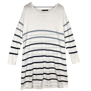 PERUVIAN CONNECTION Mariner Cotton Linen Sweater Dress Sz L Stripe White Tunic
